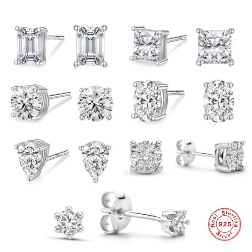 925 Sterling Silver Stud Korvakorut, platinoidut, eri tyylejä valinta & Micro Pave kuutiometriä zirkonia & naiselle, Myymät Pair