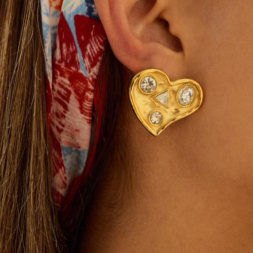 Pendientes de Acero Inoxidable, acero inoxidable 304, chapado en color dorado, Joyería & micro arcilla de zirconia cúbica, más colores para la opción, Vendido por Par