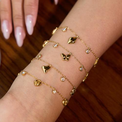 Stainless Steel smycken Armband, 304 rostfritt stål, guldfärg pläterade, mode smycken & micro bana cubic zirconia, fler färger för val, Säljs av PC