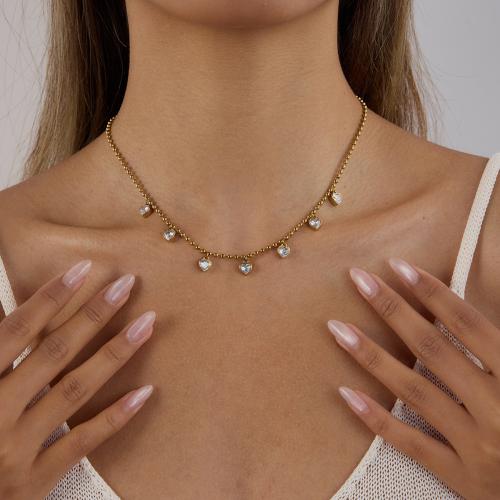 Collana in acciaio inossidabile, 304 acciaio inox, with Titantium acciaio, placcato color oro, gioielli di moda & Micro spianare cubic zirconia, nessuno, Venduto da PC