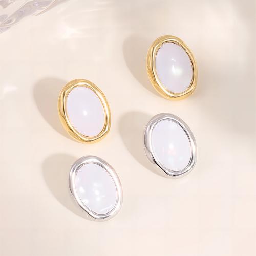 Stainless Steel Stud Earrings 304 Stainless Steel with White Shell plated fashion jewelry & for woman Sold By Pair