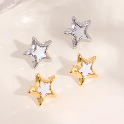Stainless Steel Stud Earrings 304 Stainless Steel with White Shell Star plated fashion jewelry & for woman Sold By Pair