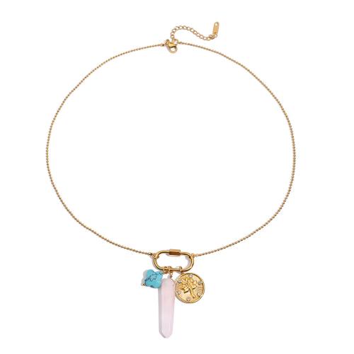 Stainless Steel Jewelry Necklace 304 Stainless Steel with Natural Stone & turquoise plated fashion jewelry & for woman golden Sold By PC