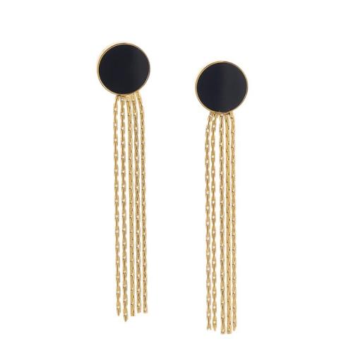 304 rustfrit stål Tassel Earring, med Black Shell, ægte forgyldt, mode smykker & for kvinde, Solgt af par