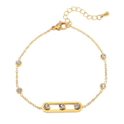 Rustfrit stål smykker Armbånd, 304 rustfrit stål, for kvinde & med rhinestone & hule, gylden, Solgt af PC