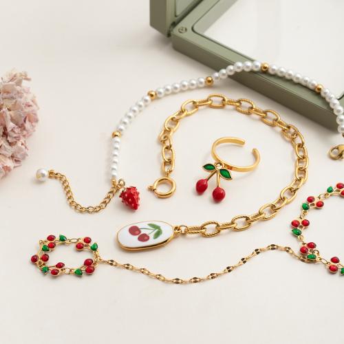 Emaille Stainless Steel Jewelry Set, 304 roestvrij staal, plated, verschillende stijlen voor de keuze & voor vrouw & glazuur, gouden, Verkocht door PC