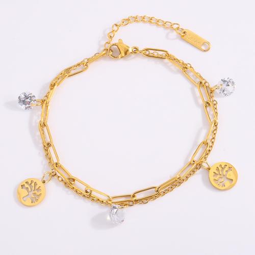 Pulseira  de jóias de aço inox, Aço inoxidável 304, with cristal, Camada Dupla & Vario tipos a sua escolha & para mulher, dourado, vendido por PC