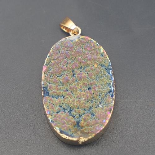Ice Quartz Agate Κρεμαστό κόσμημα, με Ορείχαλκος, έλλειψη, DIY, μικτά χρώματα, 40x26x15mm, Sold Με PC