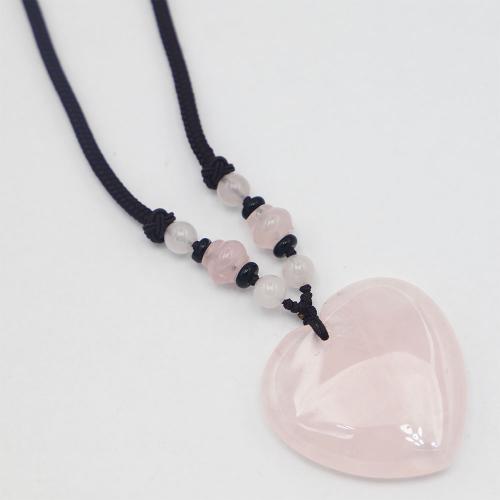 cuarzo rosado collar, Corazón, Joyería & cadena de cuerda, color mixto, 40x40x9mm, longitud 680 mm, Vendido por UD