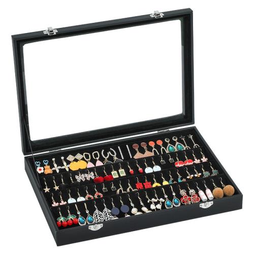 PU Multifunctionele Jewelry Box, met Composiet Hout & Katoenfluweel, verschillende stijlen voor de keuze, zwart, 350x240x50mm, Verkocht door PC