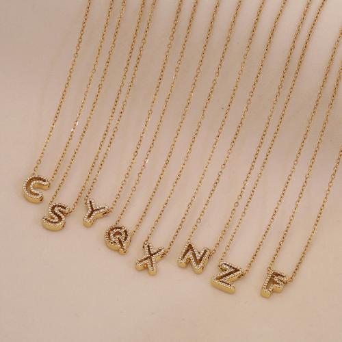 Acier inoxydable 304 collier, Lettre d’alphabet, Placage, pour femme & avec strass & creux, doré, Vendu par PC