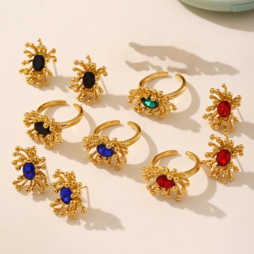 Cubic Zirconia Zestawy Biżuteria ze Stali Nierdzewnej, Stal nierdzewna 304, ze Sześcienna cyrkonia, Kwiat, Pozłacane 18K, biżuteria moda & różne style do wyboru & dla kobiety, dostępnych więcej kolorów, sprzedane przez PC