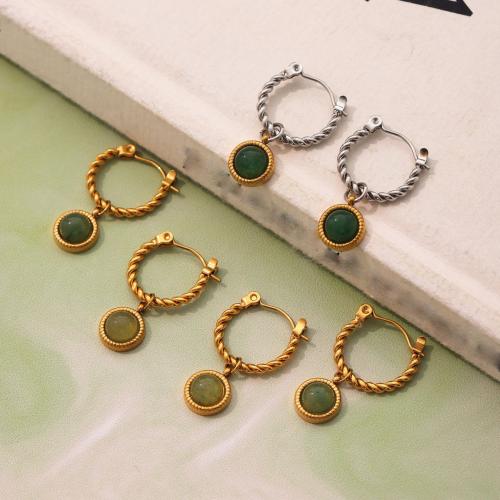 Stainless Steel Drop Earring 304 Stainless Steel with Green Agate plated fashion jewelry & for woman Sold By Pair
