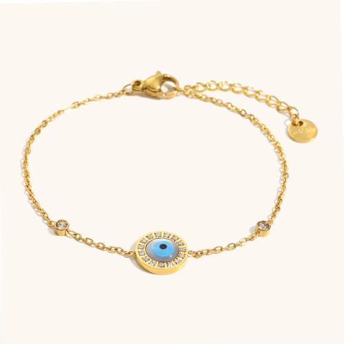 Bijoux bracelet en acier inoxydable, Acier inoxydable 304, Plaqué or 18K, pour femme & émail & avec strass, Vendu par PC