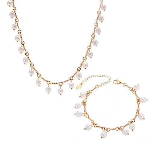 Set di gioielli in acciaio inox, ottone, with Shell Pearl, Placcato oro 18K, gioielli di moda & stili diversi per la scelta & per la donna, Venduto da PC