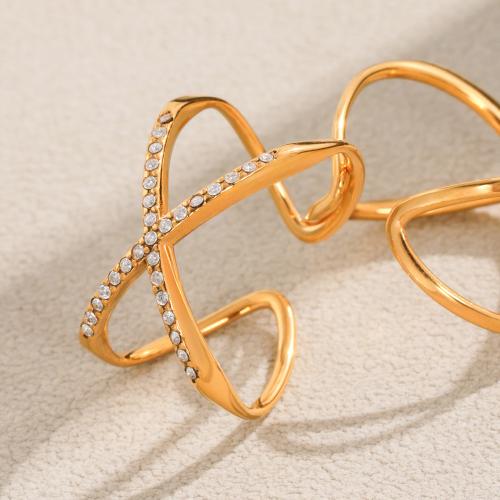 Zirkonia Edelstahl-Finger- Ring, 304 Edelstahl, plattiert, verschiedene Stile für Wahl & Micro pave Zirkonia & für Frau & hohl, goldfarben, verkauft von PC