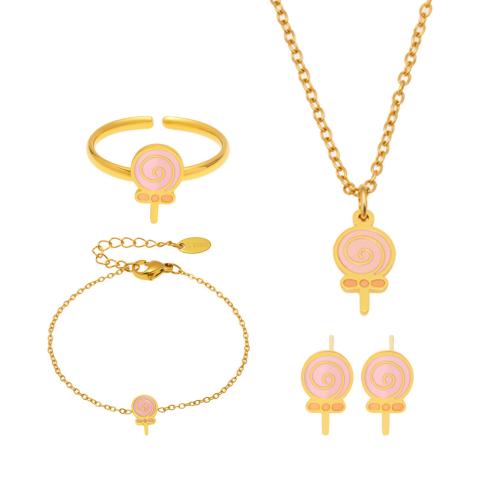 Emaille Edelstahl Schmuck Set, 304 Edelstahl, Lollipop, plattiert, verschiedene Stile für Wahl & für Frau, goldfarben, verkauft von PC