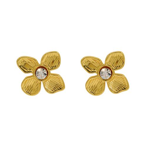 Stainless Steel Stud fülbevaló, 304 rozsdamentes acél, -val Cubic cirkónium & Műanyag Pearl, Virág, 18K aranyozott, divat ékszerek & különböző stílusokat a választás & a nő, Által értékesített pár