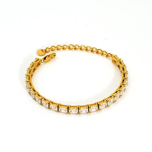 Jewelry Cruach dhosmálta Bracelet, 304 Cruach dhosmálta, 18K ór plátáilte, jewelry faisin & micrea réiteach zirconia ciúbach & do bhean, dathanna níos mó le haghaidh rogha, Díolta De réir PC
