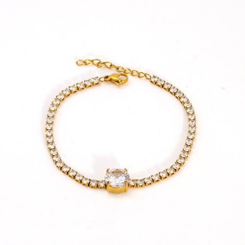 Jewelry Cruach dhosmálta Bracelet, 304 Cruach dhosmálta, 18K ór plátáilte, stíleanna éagsúla do rogha & micrea réiteach zirconia ciúbach & do bhean, Díolta De réir PC