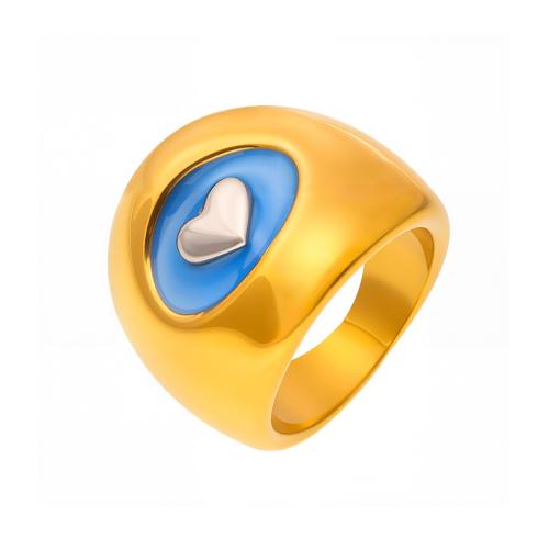 Rozsdamentes acél Finger Ring, 304 rozsdamentes acél, galvanizált, különböző méretű a választás & a nő & zománc, több színt a választás, Által értékesített PC