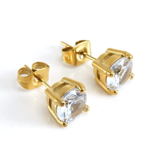 Stainless Steel Stud fülbevaló, 304 rozsdamentes acél, 18K aranyozott, divat ékszerek & mikro egyengetni cirkónia & a nő, több színt a választás, Által értékesített pár