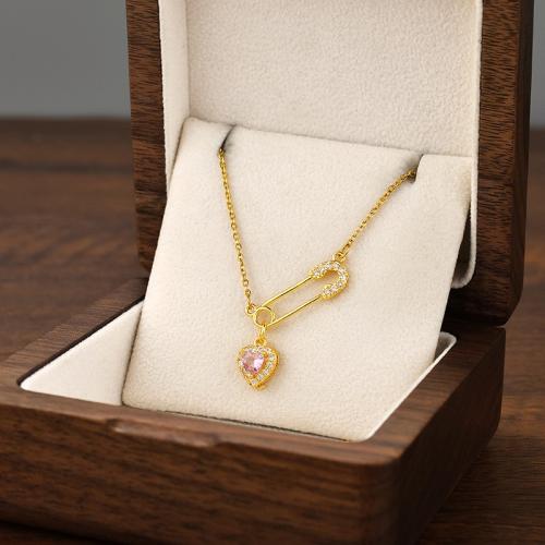 Titanium Steel Necklace plated fashion jewelry & micro pave cubic zirconia & for woman Sold By PC