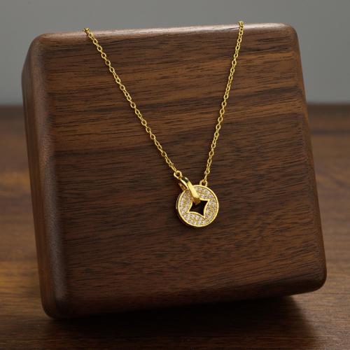 Titanium Steel Necklace with Cubic Zirconia & Brass plated fashion jewelry & for woman Sold By PC
