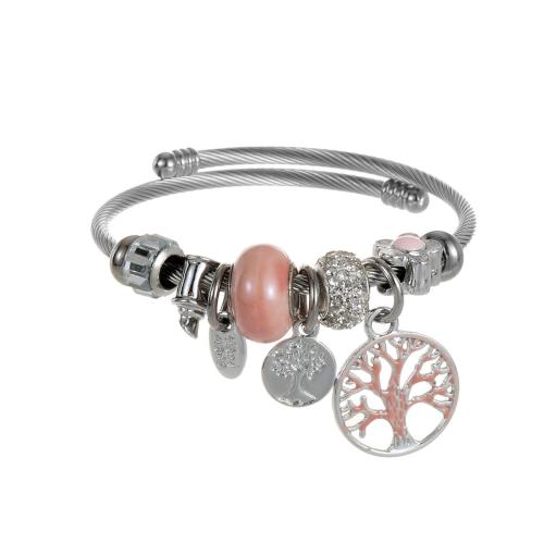 304 rostfritt stål Europeiska Cuff Bangle, med Zink Alloy, plated, mode smycken & för kvinna & med strass, fler färger för val, The diameter is approximately 5.5CM, Säljs av PC