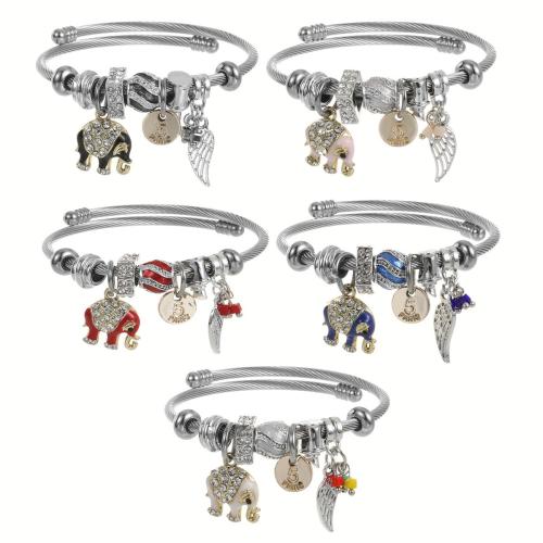 304 rostfritt stål Europeiska Cuff Bangle, med Zink Alloy, plated, mode smycken & för kvinna & med strass, fler färger för val, The diameter is approximately 5.5CM, Säljs av PC