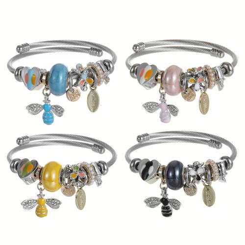 304 rostfritt stål Europeiska Cuff Bangle, med Zink Alloy, plated, mode smycken & för kvinna & med strass, fler färger för val, The diameter is approximately 5.5CM, Säljs av PC