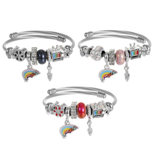 304 roestvrij staal Europese manchet Bangle, met Zinc Alloy, plated, mode sieraden & voor vrouw & met strass, meer kleuren voor de keuze, The diameter is approximately 5.5CM, Verkocht door PC