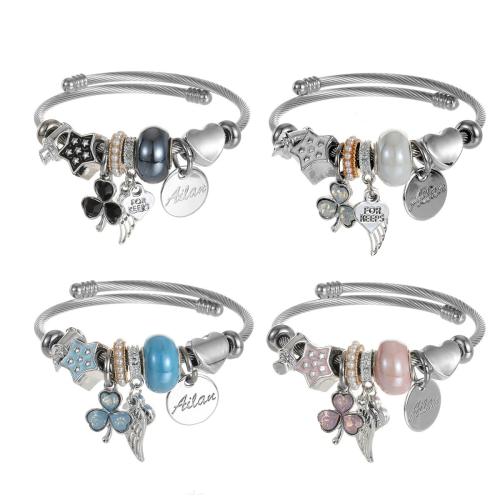 304 rostfritt stål Europeiska Cuff Bangle, med Zink Alloy, plated, mode smycken & för kvinna & med strass, fler färger för val, The diameter is approximately 5.5CM, Säljs av PC