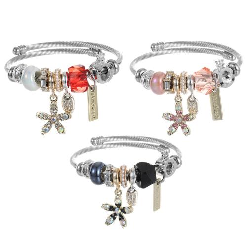 304 rostfritt stål Europeiska Cuff Bangle, med Kristall & Zink Alloy, plated, mode smycken & för kvinna & med strass, fler färger för val, The diameter is approximately 5.5CM, Säljs av PC