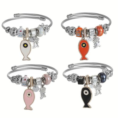 304 rostfritt stål Europeiska Cuff Bangle, med Zink Alloy, plated, mode smycken & för kvinna & med strass, fler färger för val, The diameter is approximately 5.5CM, Säljs av PC