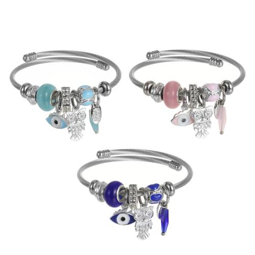 304 rostfritt stål Europeiska Cuff Bangle, med Zink Alloy, plated, mode smycken & för kvinna & med strass, fler färger för val, The diameter is approximately 5.5CM, Säljs av PC