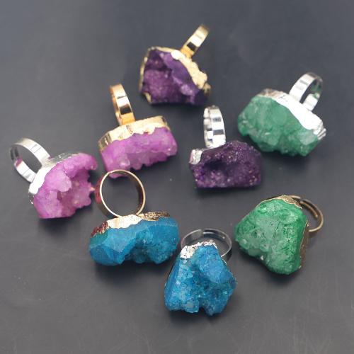 Akaatti sormen sormus, Ice Quartz Akaatti, kanssa Messinki, Epäsäännöllinen, muoti korut, enemmän värejä valinta, nikkeli, lyijy ja kadmium vapaa, 40x5x10mm, Myymät PC