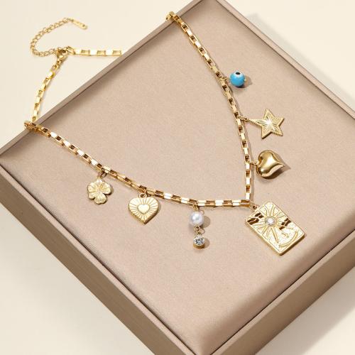 Stainless Steel Jewelry Necklace 304 Stainless Steel with ABS Plastic Pearl & Resin plated fashion jewelry Sold By PC
