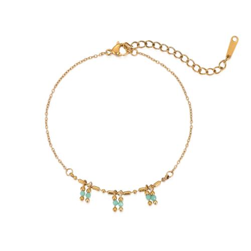 Bijoux bracelet en acier inoxydable, Acier inoxydable 304, avec Pierre naturelle, Plaqué or 18K, bijoux de mode & styles différents pour le choix & pour femme, Vendu par PC