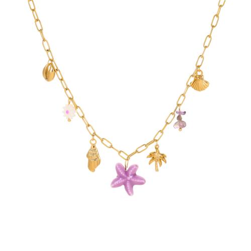 Fashion Stainless Steel Jewelry Sets 304 Stainless Steel with Amethyst & Resin 18K gold plated fashion jewelry & for woman Sold By PC