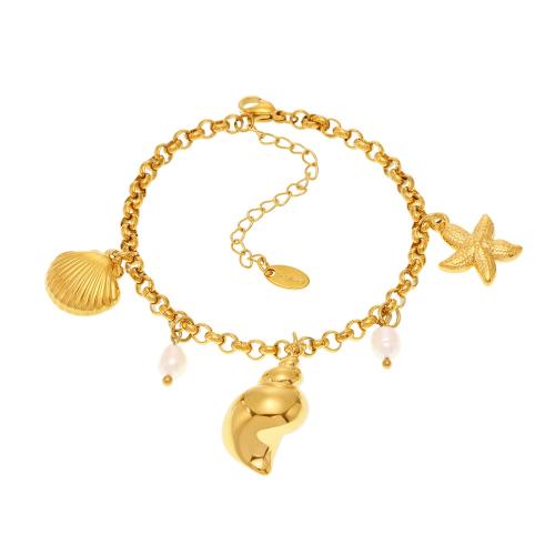 Fashion Stainless Steel Jewelry Sets 304 Stainless Steel with Freshwater Pearl plated fashion jewelry & for woman golden Sold By PC