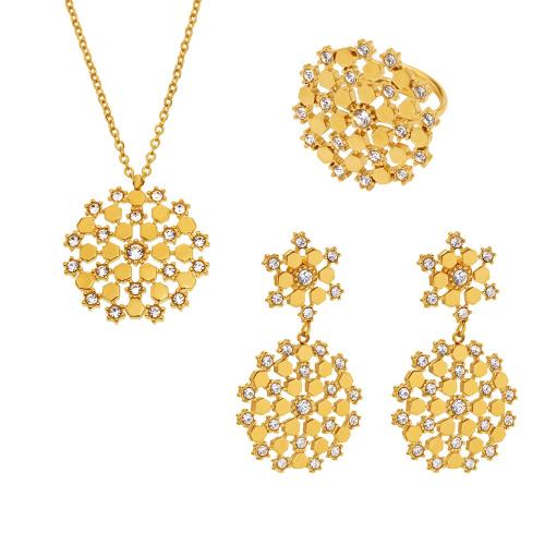 Cubic Zirconia Stainless Steel smycken, 304 rostfritt stål, 18K guldpläterad, olika stilar för val & micro bana cubic zirconia & för kvinna & ihålig, Säljs av PC