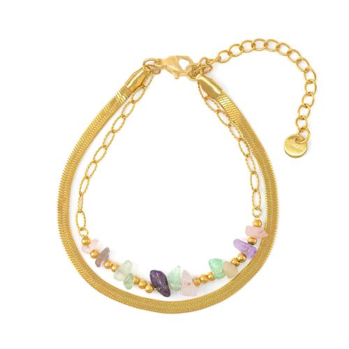 Bijoux bracelet en acier inoxydable, Acier inoxydable 304, avec Pierre naturelle, Plaqué or 18K, Double couche & bijoux de mode & pour femme, Vendu par PC