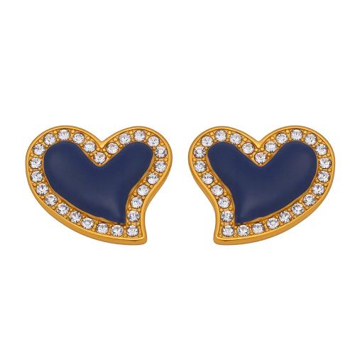 Rostfritt stål Stud Örhängen, 304 rostfritt stål, Hjärta, plated, micro bana cubic zirconia & för kvinna & emalj, fler färger för val, Säljs av Par