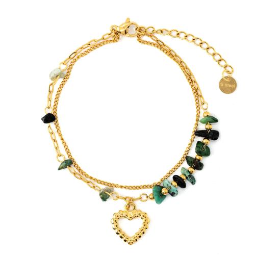 Bijoux bracelet en acier inoxydable, Acier inoxydable 304, avec Pierre naturelle, Plaqué or 18K, Double couche & bijoux de mode & pour femme, Vendu par PC