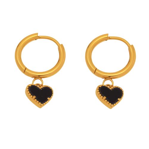 Cruach dhosmálta Buail Earring, 304 Cruach dhosmálta, le Agate Black, Croí, plátáilte, jewelry faisin & do bhean, órga, Díolta De réir Péire