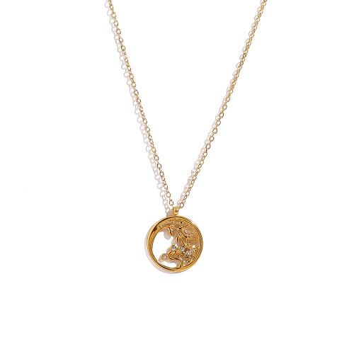 Stainless Steel Jewelry Necklace 304 Stainless Steel with Crystal 18K gold plated & for woman & hollow Sold By PC