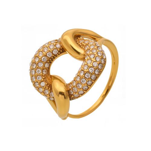 Kubisk Zirkonium Rostfritt stål Fingerringar, 304 rostfritt stål, 18K guldpläterad, micro bana cubic zirconia & för kvinna & ihålig, Storlek:7, Säljs av PC