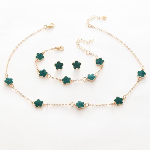 Zinklegierung Mode Schmuckset, Stud Ohrring & Armband & Halskette, mit Harz, Blume, goldfarben plattiert, drei Stücke & für Frau, keine, necklace length 18-20inch, bracelet length 6-8inch, verkauft von PC