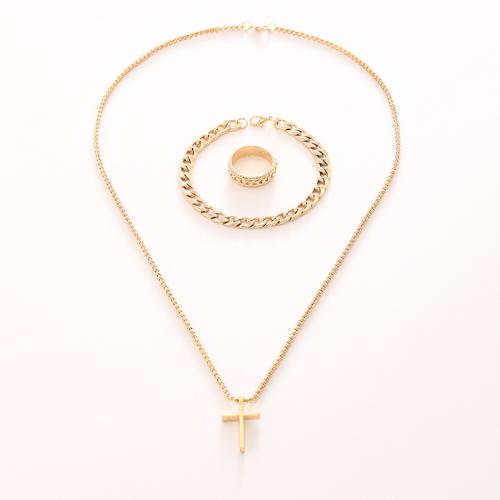 Zinc Alloy Sieraden set, vinger ring & armband & halsketting, plated, drie stuks & voor vrouw, meer kleuren voor de keuze, necklace length 19.7-23.6inch, bracelet length 6-8inch, Maat:7, Verkocht door Stel
